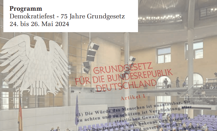 Collage aus Bundestag und Grundgesetz aus dem Programm des Demokratiefestes